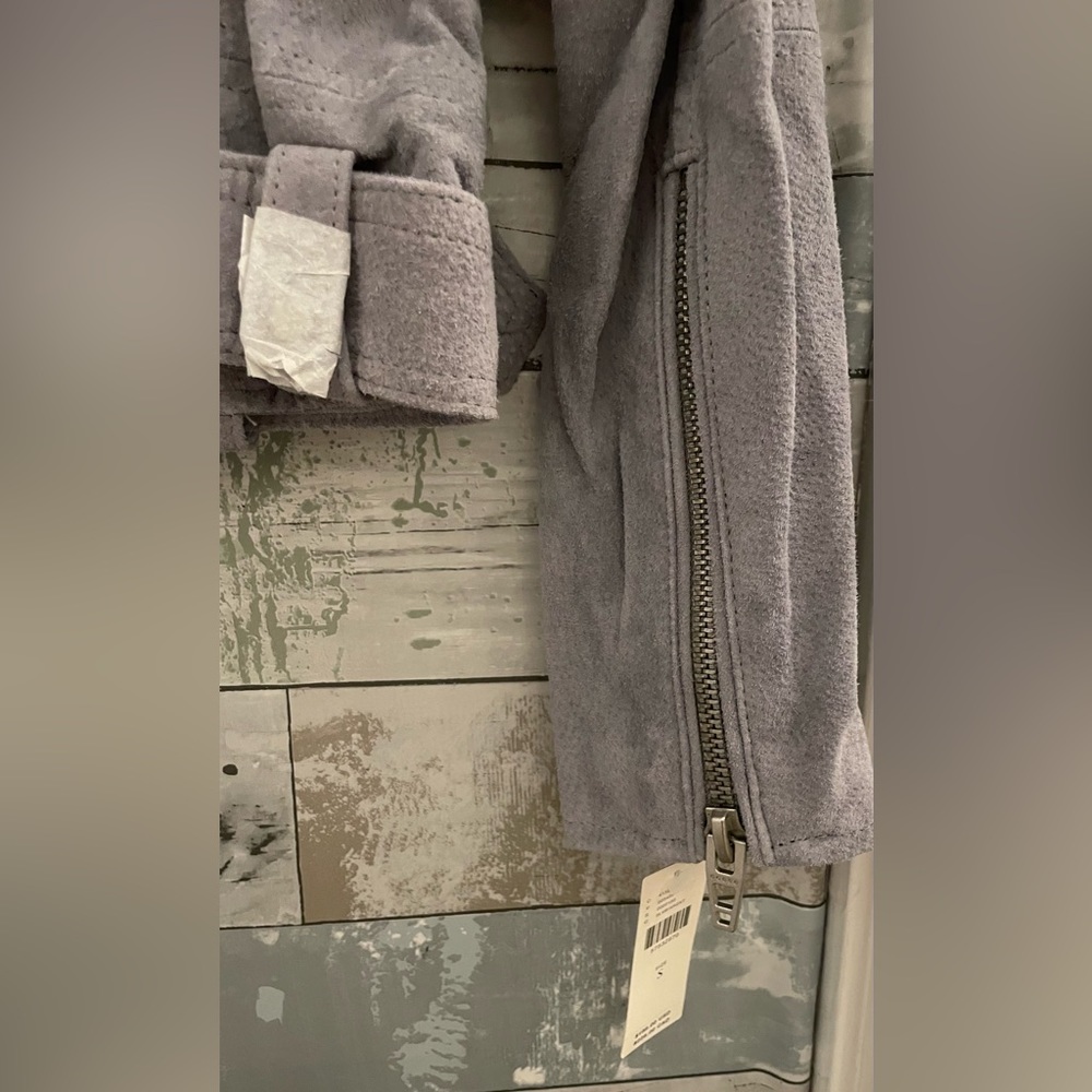 Anthropology BlankNYC Silver/Gray NWT Lined Suede Leather Small Moto Jacket - Picture 8 of 16
